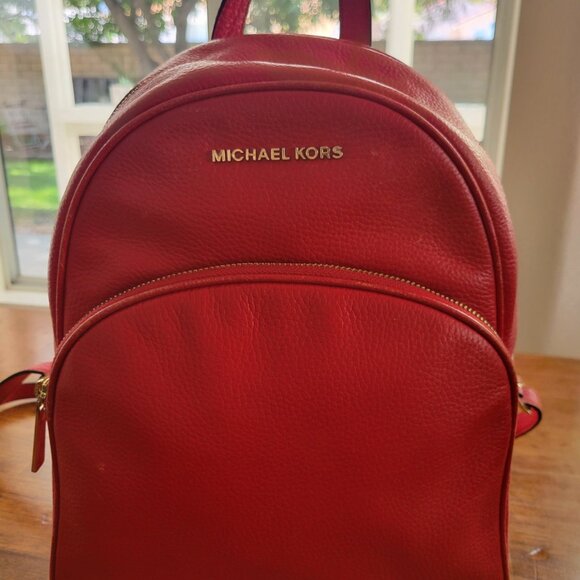 Michael Kors Red Pebbled Leather Backpack - Picture 1 of 7